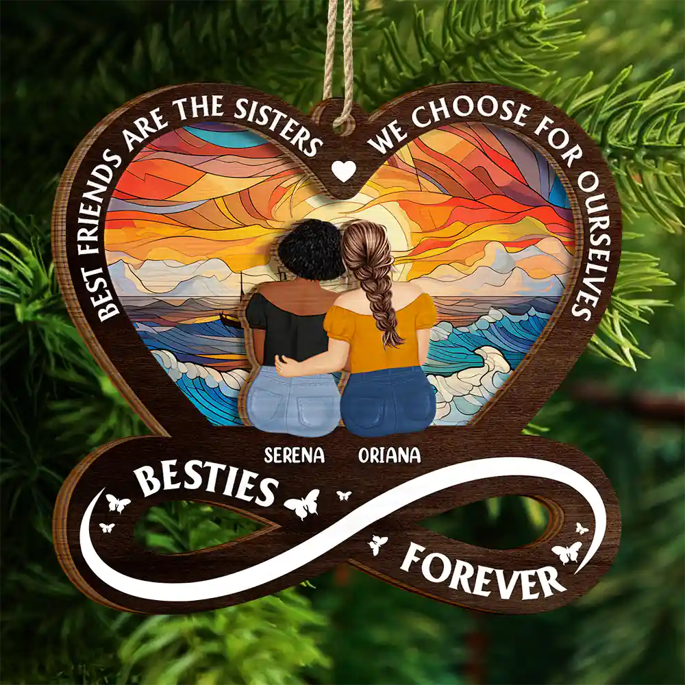 Continue Shopping,Christmas,Happy,Gift For Bestie,Gift For Sisters - Not Sisters By Blood But Sisters By Heart - Personalized 2-Layered Wooden Ornament