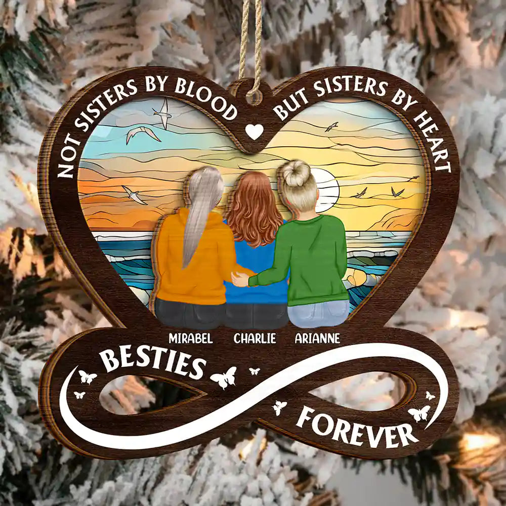 Continue Shopping,Christmas,Happy,Gift For Bestie,Gift For Sisters - Not Sisters By Blood But Sisters By Heart - Personalized 2-Layered Wooden Ornament