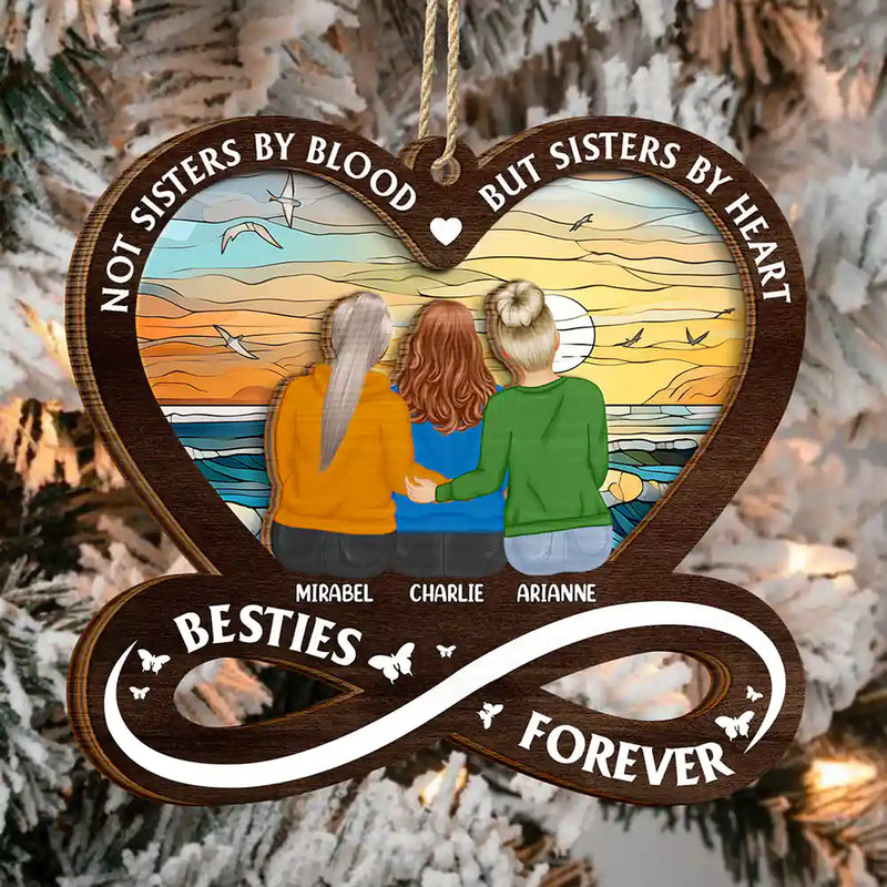 Continue Shopping,Christmas,Happy,Gift For Bestie,Gift For Sisters - Not Sisters By Blood But Sisters By Heart - Personalized 2-Layered Wooden Ornament