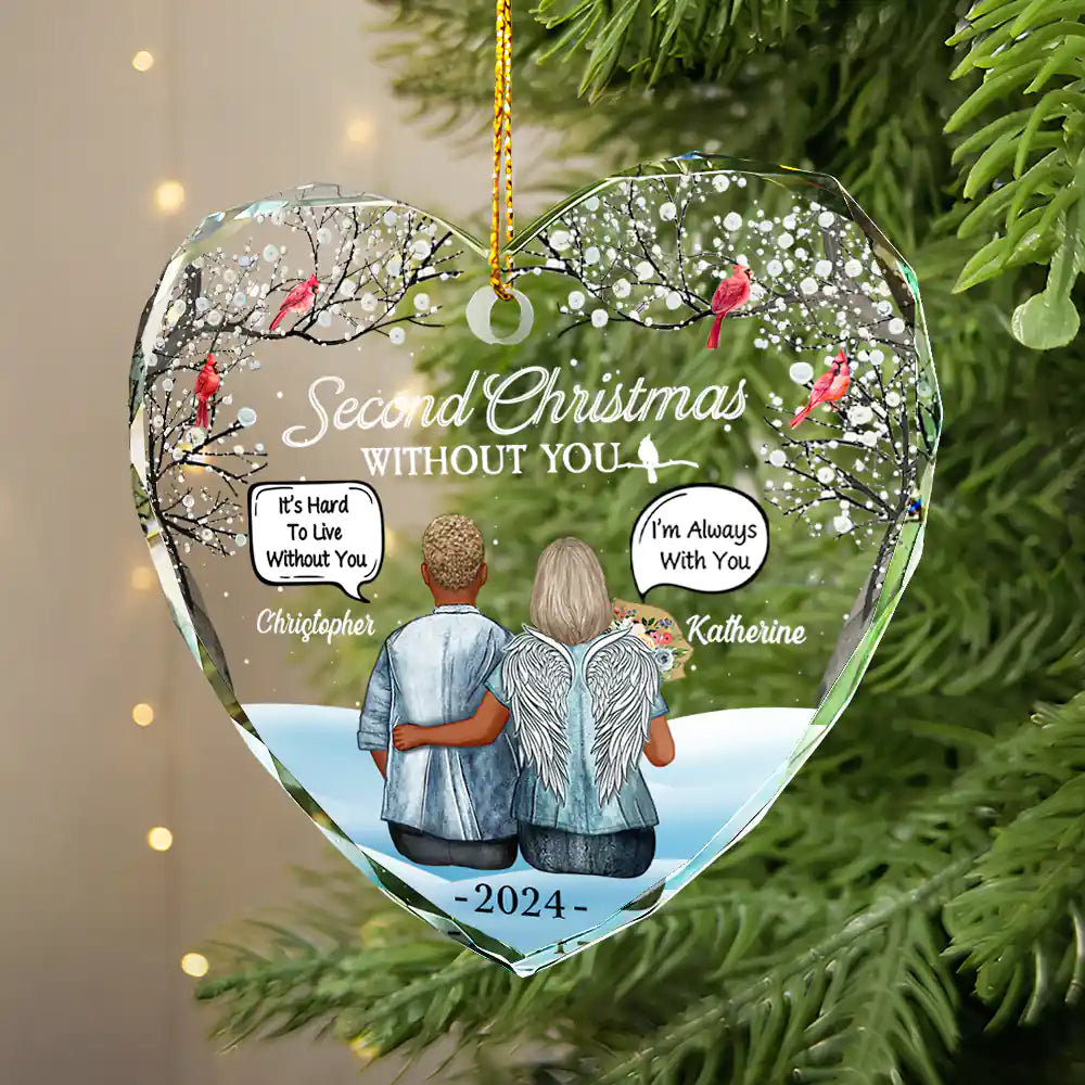Gift For Couples, Old Couples - First Christmas Without You Couples Memorial - Personalized Heart Shaped Glass Ornament