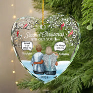 Gift For Couples, Old Couples - First Christmas Without You Couples Memorial - Personalized Heart Shaped Glass Ornament