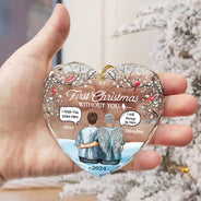Gift For Couples, Old Couples - First Christmas Without You Couples Memorial - Personalized Heart Shaped Glass Ornament