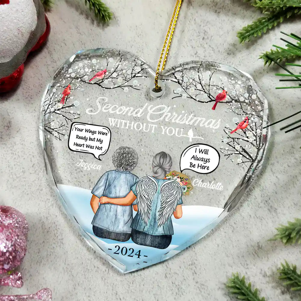 Gift For Couples, Old Couples - First Christmas Without You Couples Memorial - Personalized Heart Shaped Glass Ornament
