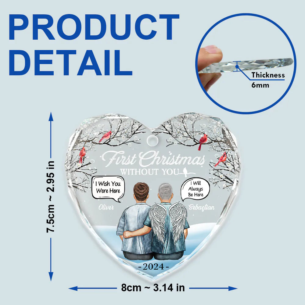 Gift For Couples, Old Couples - First Christmas Without You Couples Memorial - Personalized Heart Shaped Glass Ornament