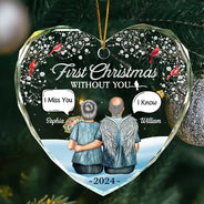 Gift For Couples, Old Couples - First Christmas Without You Couples Memorial - Personalized Heart Shaped Glass Ornament