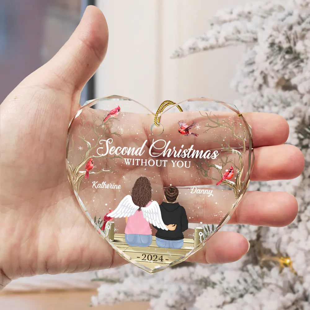 Memorial, Gift For Couples - Memorial First Christmas Without You - Personalized Heart Shaped Glass Ornament