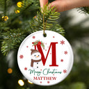 Family, Parents, Gift For Kids - Monogram Name Merry Christmas - Personalized Combo Circle Ceramic Ornament Set
