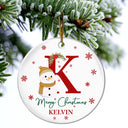 Family, Parents, Gift For Kids - Monogram Name Merry Christmas - Personalized Combo Circle Ceramic Ornament Set
