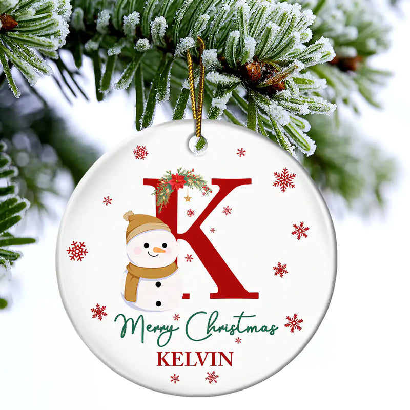 Family, Parents, Gift For Kids - Monogram Name Merry Christmas - Personalized Combo Circle Ceramic Ornament Set