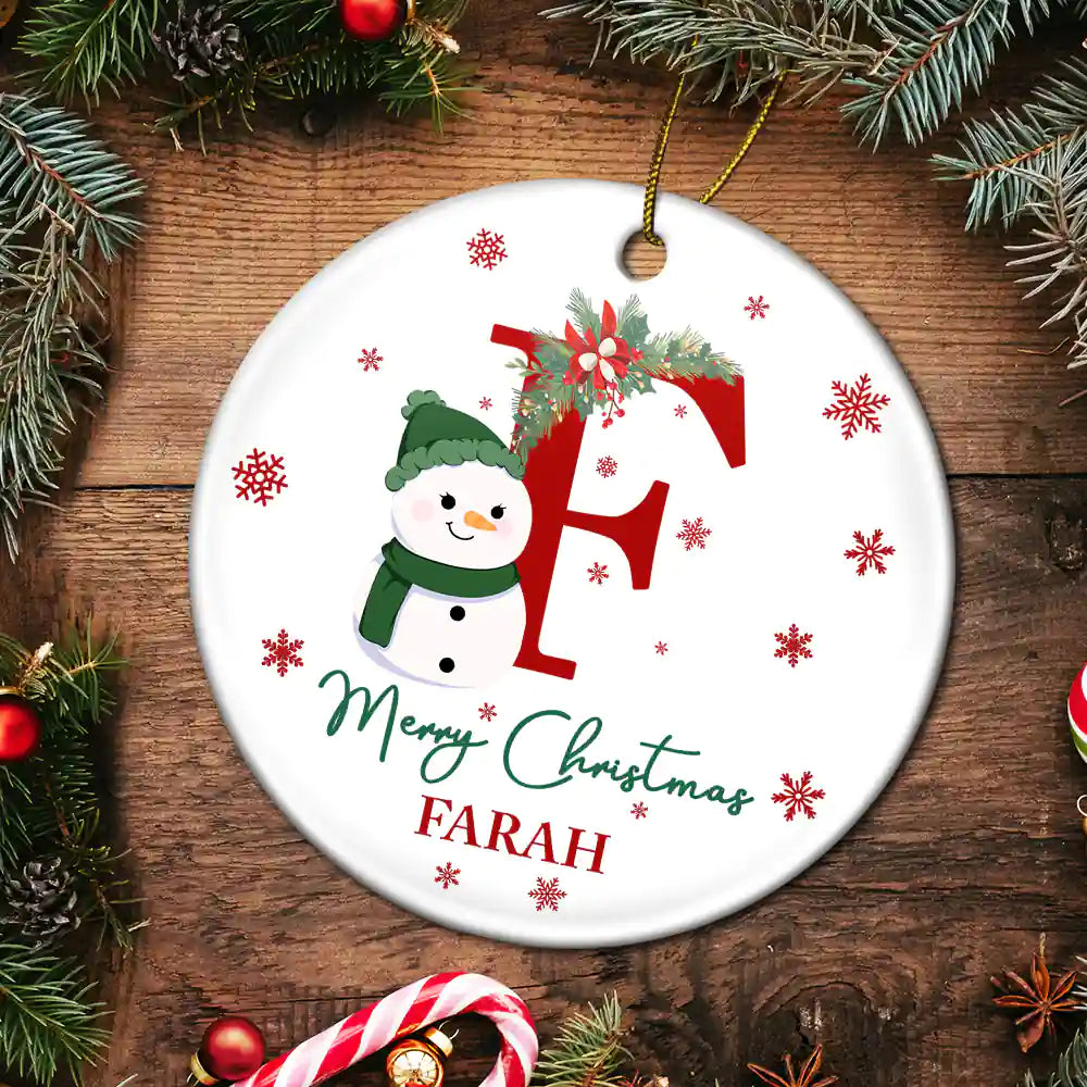 Family, Parents, Gift For Kids - Monogram Name Merry Christmas - Personalized Combo Circle Ceramic Ornament Set