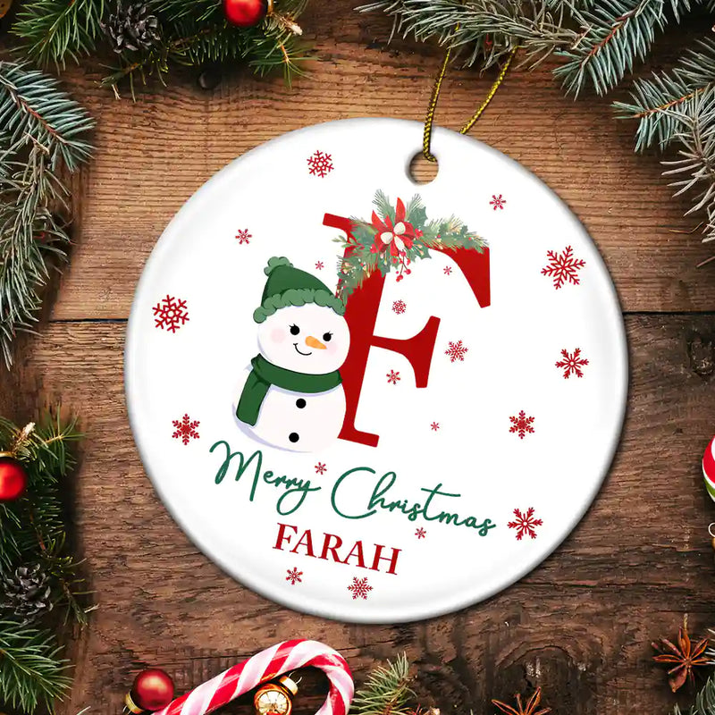 Family, Parents, Gift For Kids - Monogram Name Merry Christmas - Personalized Combo Circle Ceramic Ornament Set