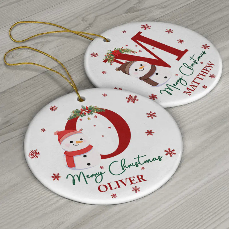 Family, Parents, Gift For Kids - Monogram Name Merry Christmas - Personalized Combo Circle Ceramic Ornament Set