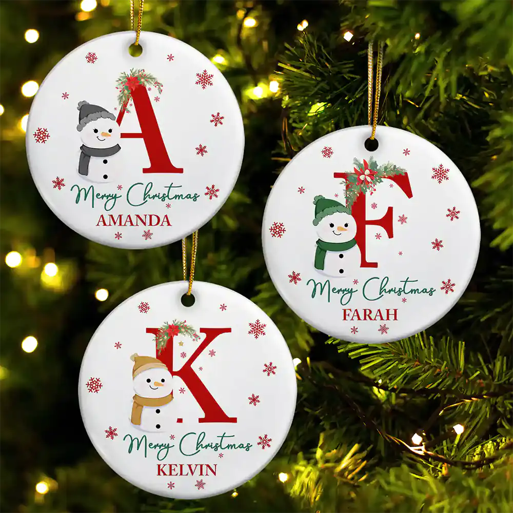 Monogram Name Merry Christmas - Personalized Combo Circle Ceramic Ornament Set