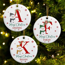 Family, Parents, Gift For Kids - Monogram Name Merry Christmas - Personalized Combo Circle Ceramic Ornament Set