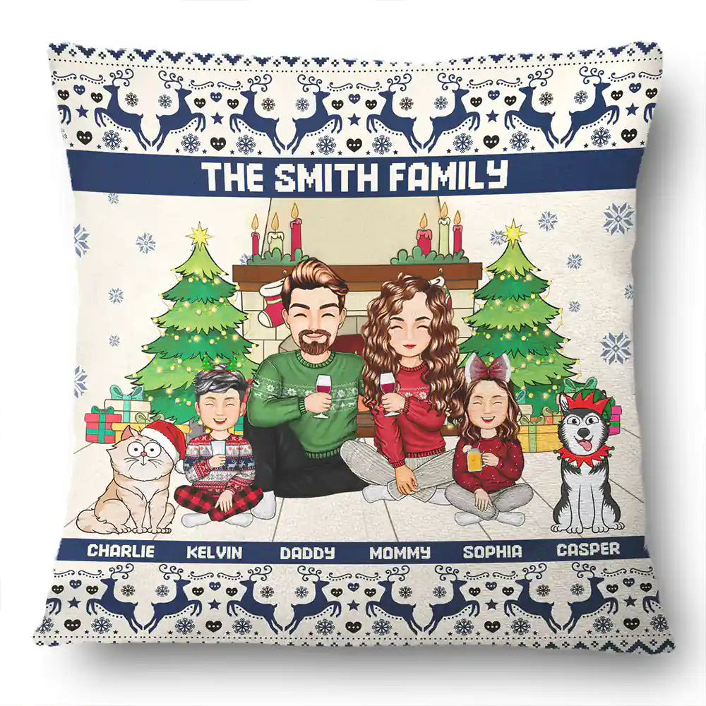 Merry Christmas Family With Pets - Personalized Pillow
