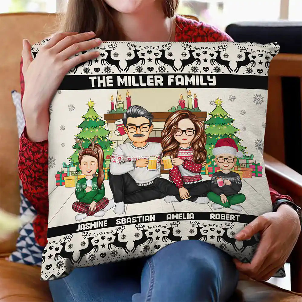 Family,Parents,Gift For Kids,Pet Lovers,Dog Lovers,Cat Lovers - Merry Christmas Family With Pets - Personalized Pillow