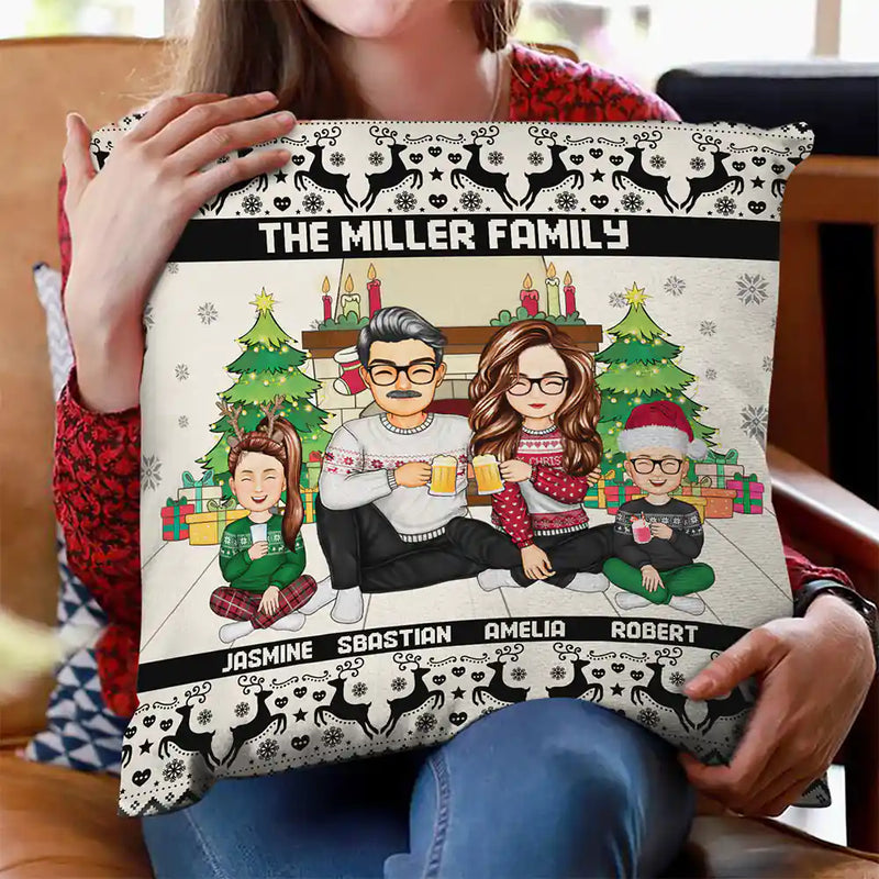 Family,Parents,Gift For Kids,Pet Lovers,Dog Lovers,Cat Lovers - Merry Christmas Family With Pets - Personalized Pillow