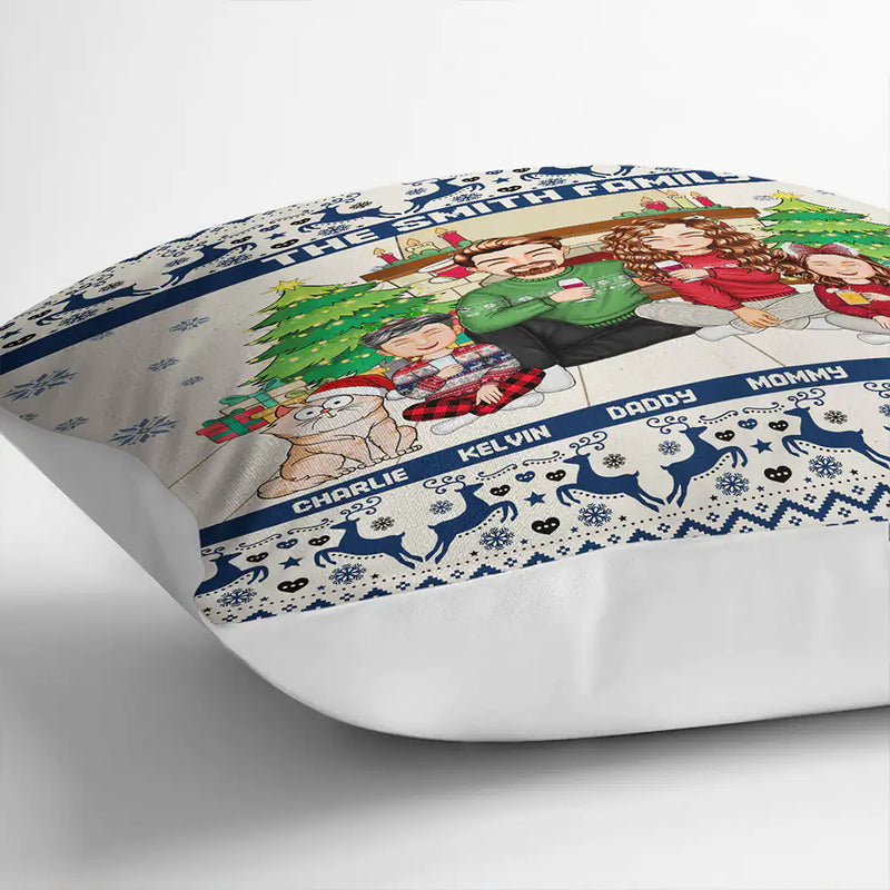 Family,Parents,Gift For Kids,Pet Lovers,Dog Lovers,Cat Lovers - Merry Christmas Family With Pets - Personalized Pillow