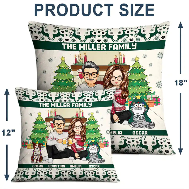 Family,Parents,Gift For Kids,Pet Lovers,Dog Lovers,Cat Lovers - Merry Christmas Family With Pets - Personalized Pillow