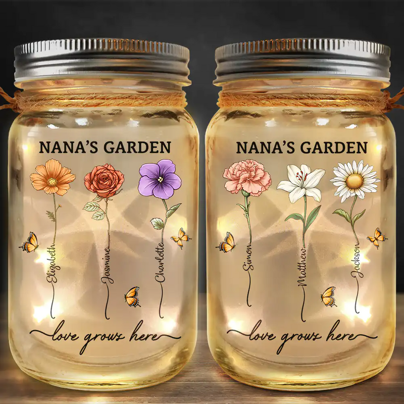 Gift For Grandma,Gift For Mother,Gift For Women,Gift For Yourself,Love - Grandma's Garden Birth Flower - Personalized Mason Jar Light
