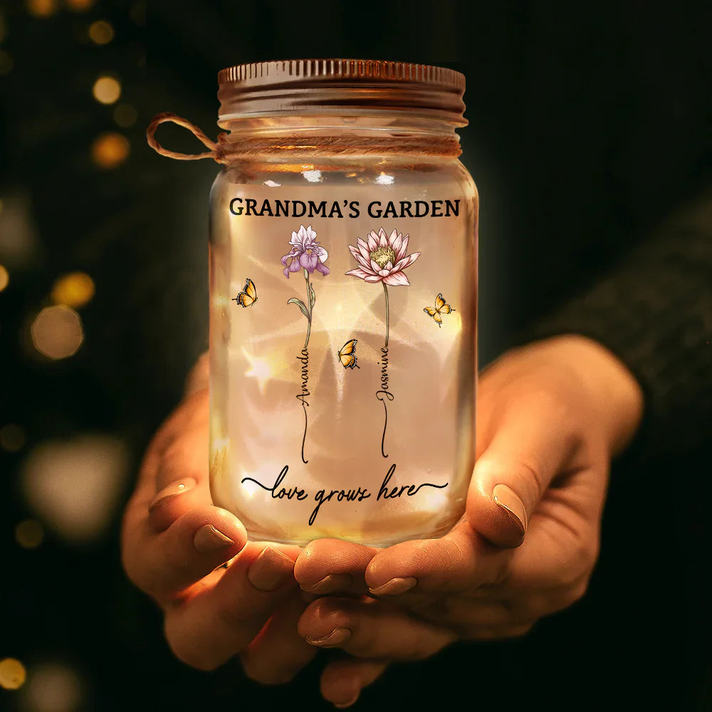Gift For Grandma,Gift For Mother,Gift For Women,Gift For Yourself,Love - Grandma's Garden Birth Flower - Personalized Mason Jar Light