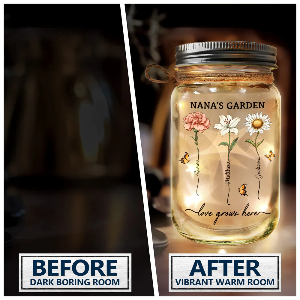 Gift For Grandma,Gift For Mother,Gift For Women,Gift For Yourself,Love - Grandma's Garden Birth Flower - Personalized Mason Jar Light