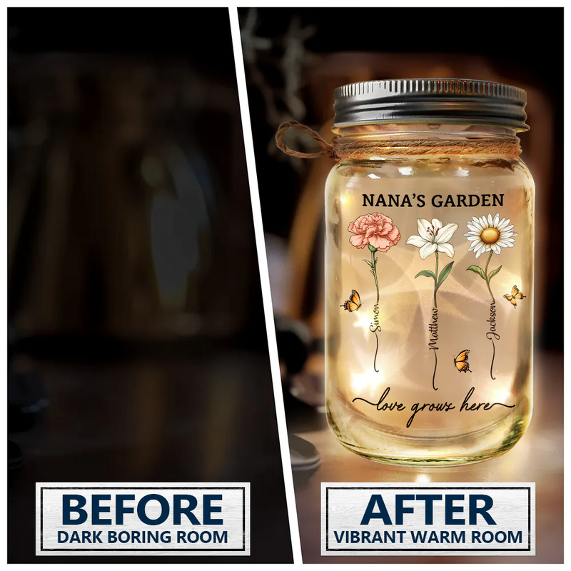 Gift For Grandma,Gift For Mother,Gift For Women,Gift For Yourself,Love - Grandma's Garden Birth Flower - Personalized Mason Jar Light