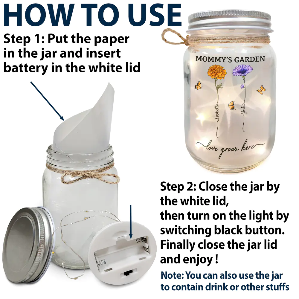 Gift For Grandma,Gift For Mother,Gift For Women,Gift For Yourself,Love - Grandma's Garden Birth Flower - Personalized Mason Jar Light