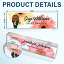 Gift For Bestie,Gift For Sisters,Gifts For Colleagues,Happy - Daisy Flowers Woman Man Office - Personalized Desk Name Plate