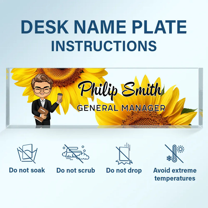 Gift For Bestie,Gift For Sisters,Gifts For Colleagues,Happy - Daisy Flowers Woman Man Office - Personalized Desk Name Plate