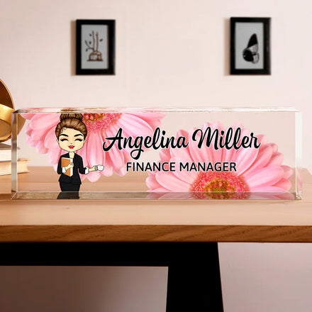 Daisy Flowers Woman Man Office - Personalized Desk Name Plate