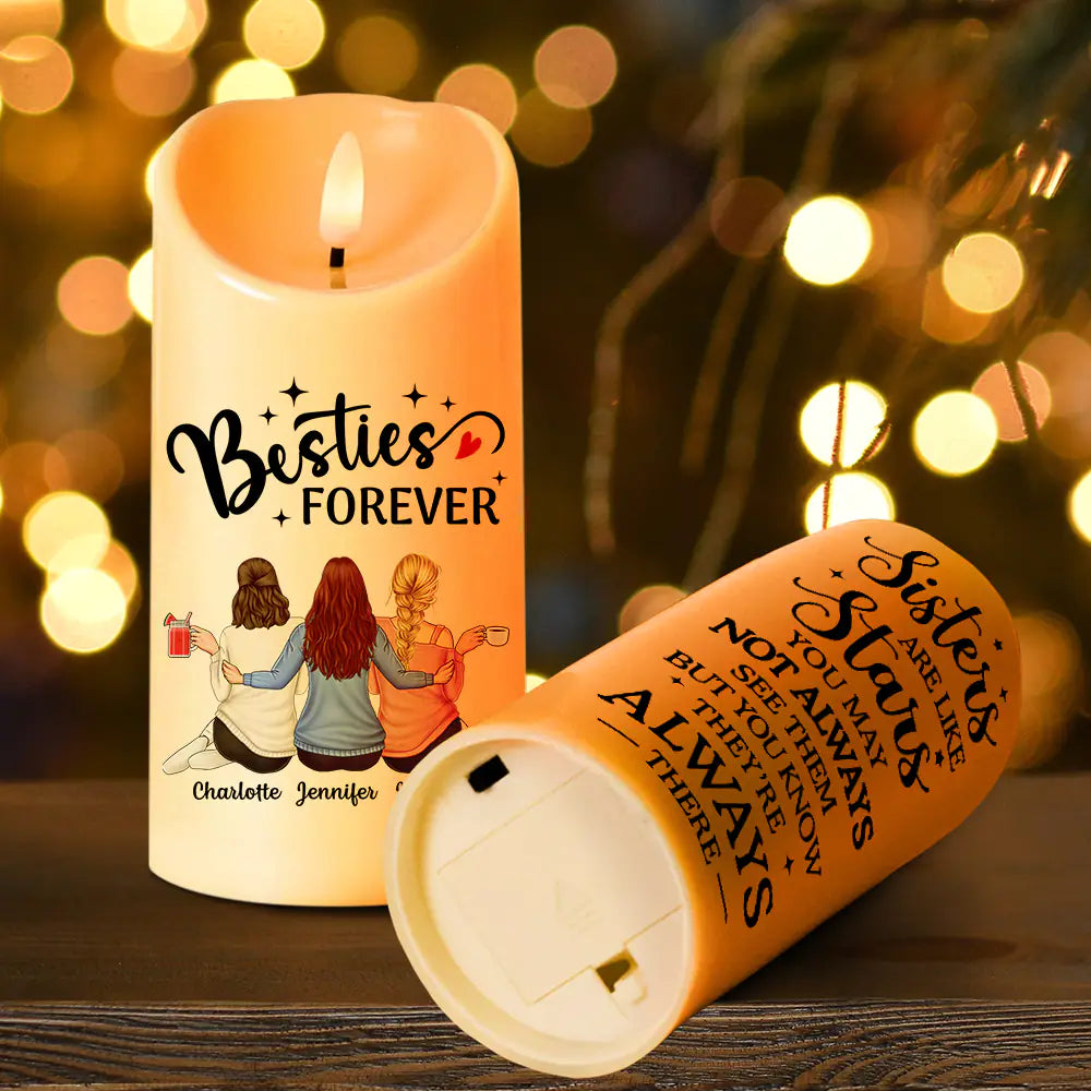 Gift For Bestie, Gift For Sisters - Sisters Are Like Stars They're Always There - Personalized Flameless LED Candle
