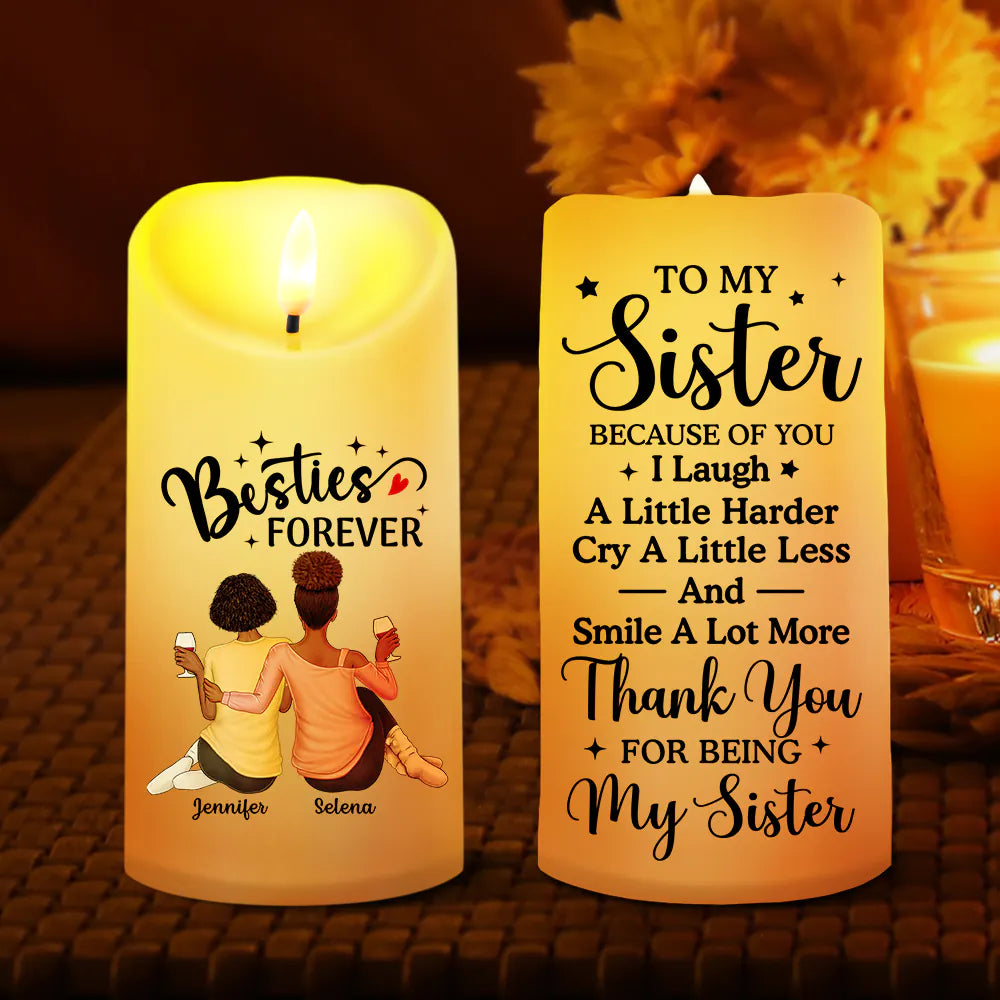 Gift For Bestie, Gift For Sisters - Sisters Are Like Stars They're Always There - Personalized Flameless LED Candle
