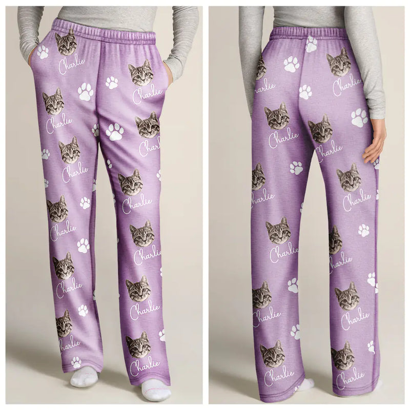 Custom Photo,Happy,Pet Lovers,Dog Lovers,Cat Lovers - Custom Photo Funny Dog Cat Face - Personalized Pajama Pants