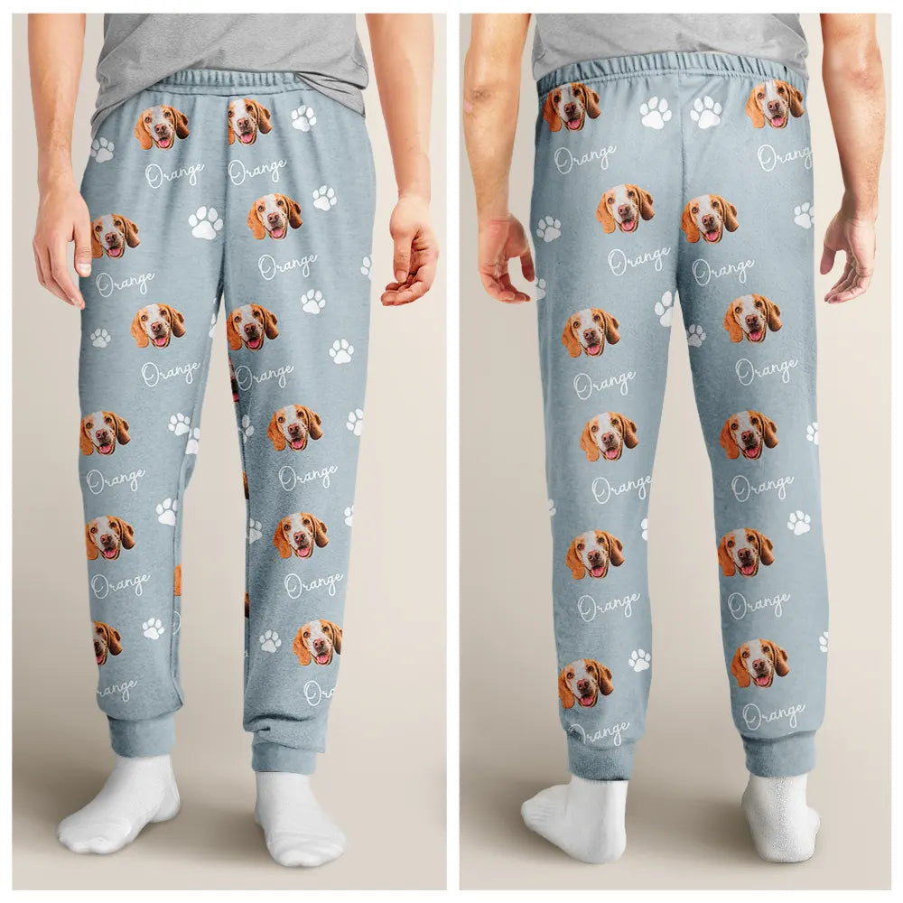 Custom Photo,Happy,Pet Lovers,Dog Lovers,Cat Lovers - Custom Photo Funny Dog Cat Face - Personalized Pajama Pants