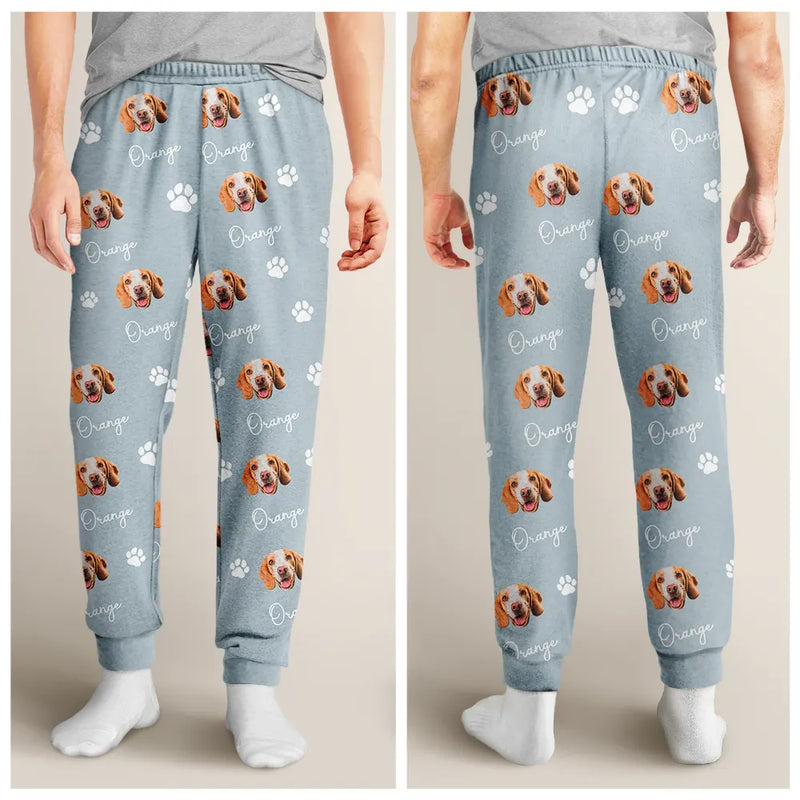 Custom Photo,Happy,Pet Lovers,Dog Lovers,Cat Lovers - Custom Photo Funny Dog Cat Face - Personalized Pajama Pants