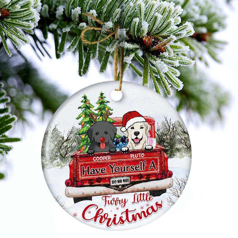 Offrez-vous un Noël tout en fourrure ! Cadeau de Noël pour les amoureux des chiens ! Ornement en céramique rond personnalisé