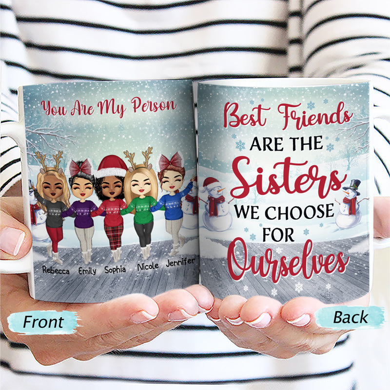 Les meilleures amies sont les sœurs que nous choisissons pour nous-mêmes - Cadeau de Noël pour BFF - Tasse blanche personnalisée bord à bord