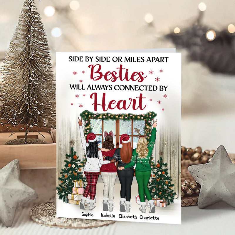 Meilleurs amis côte à côte ou à des kilomètres de distance - Cadeau de Noël pour BFF, sœurs - Carte de vœux pliée personnalisée