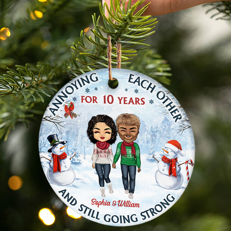 Old Couple Annoying Each Other - Christmas Gift For Couple - Personalized Custom Circle Ceramic Ornament