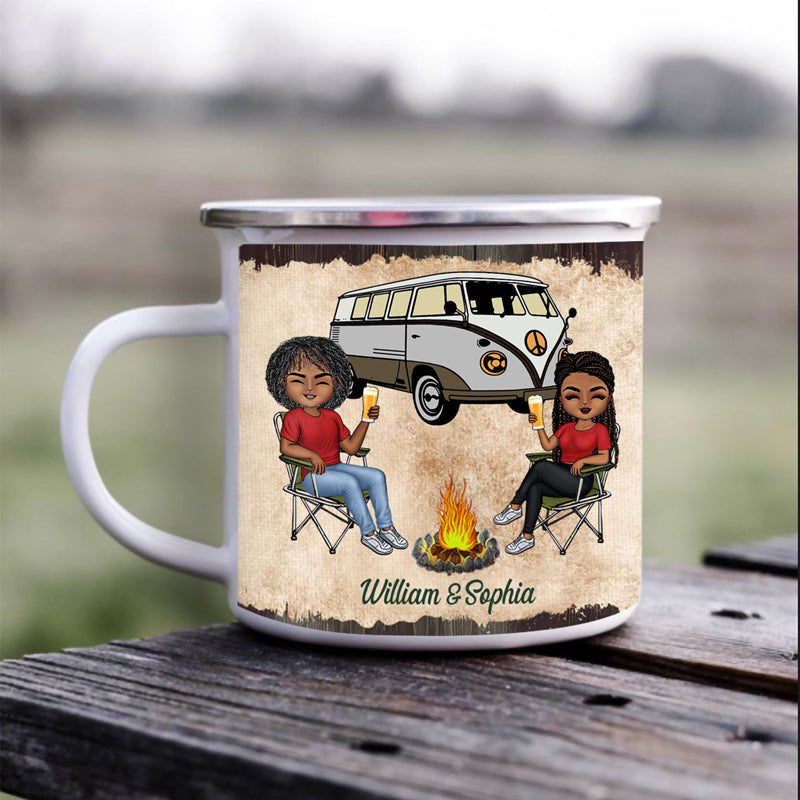 Let's Sit By The Campfire Husband Wife Camping - Couple Gift - Personalized Custom Campfire Mug