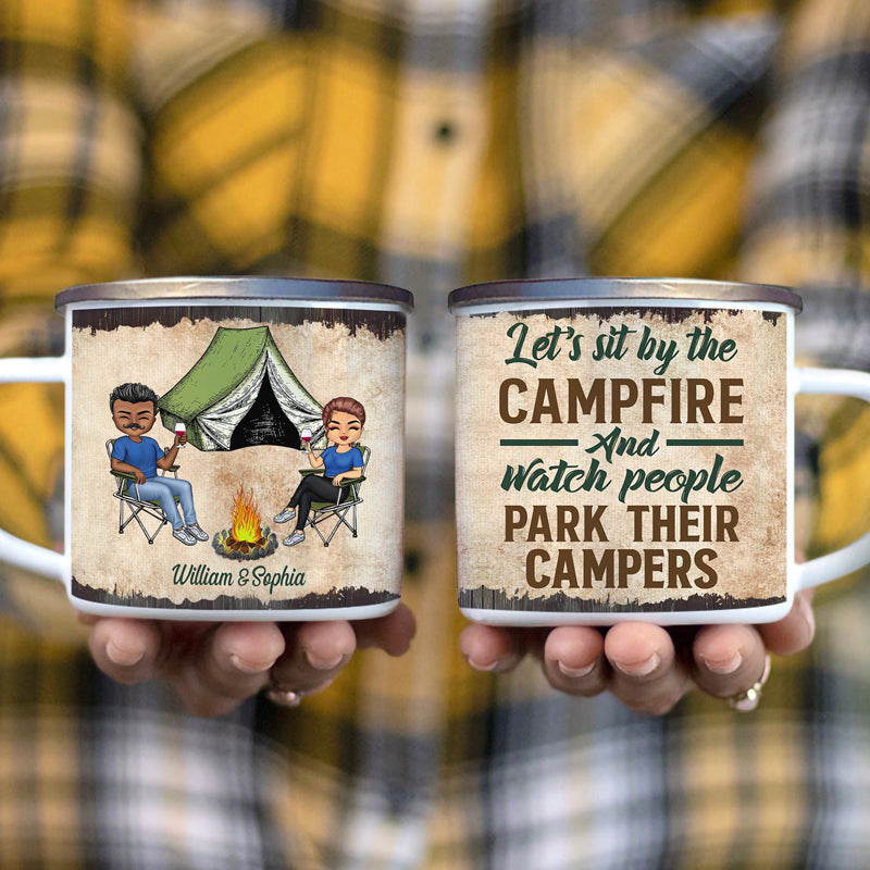 Let's Sit By The Campfire Husband Wife Camping - Couple Gift - Personalized Custom Campfire Mug
