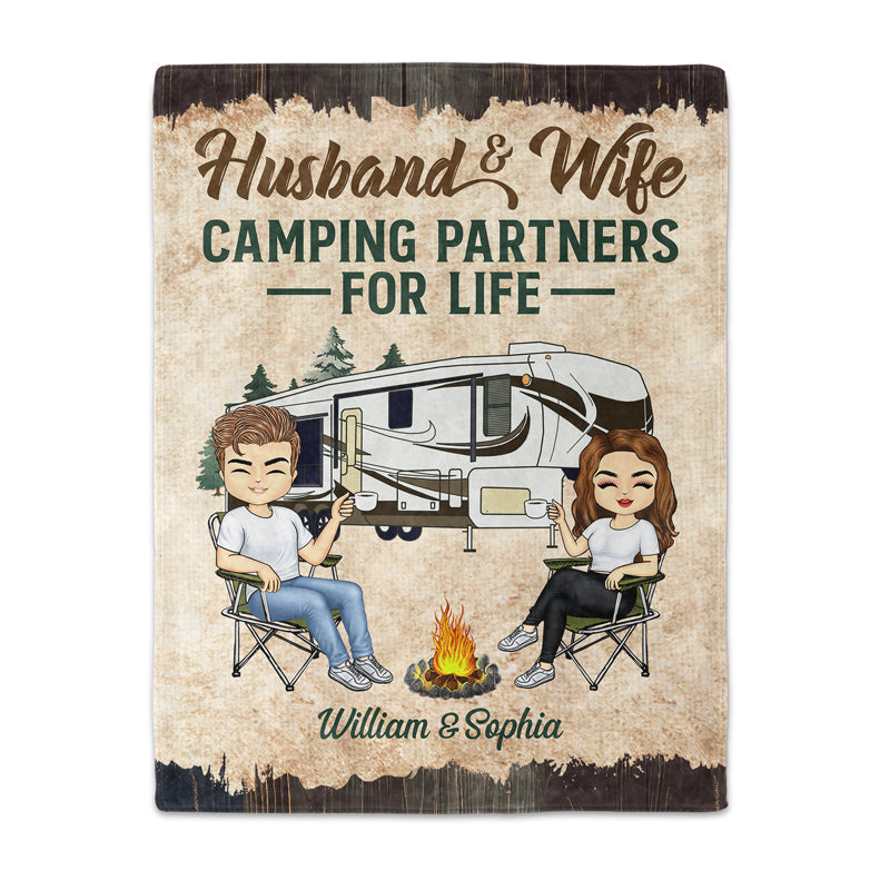 Partenaires pour la vie, mari et femme, camping - Cadeau pour couple - Couverture polaire personnalisée