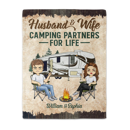 Partenaires pour la vie, mari et femme, camping - Cadeau pour couple - Couverture polaire personnalisée
