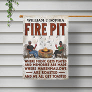 Fire Pit Where Music Gets Played Husband Wife Camping Couple - Personalized Custom Flag