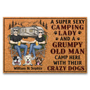 Camping Couple A Super Sexy Camping Lady And A Grumpy Old Man Camp Here With Their Dogs - Gift For Dog Lovers - Personalized Custom Doormat