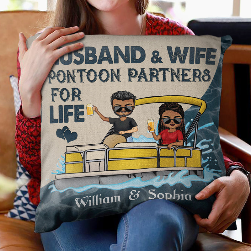 A Pontoon Captain And His Pontoon Queen Live Here - Couple Gift - Personalized Custom Pillow