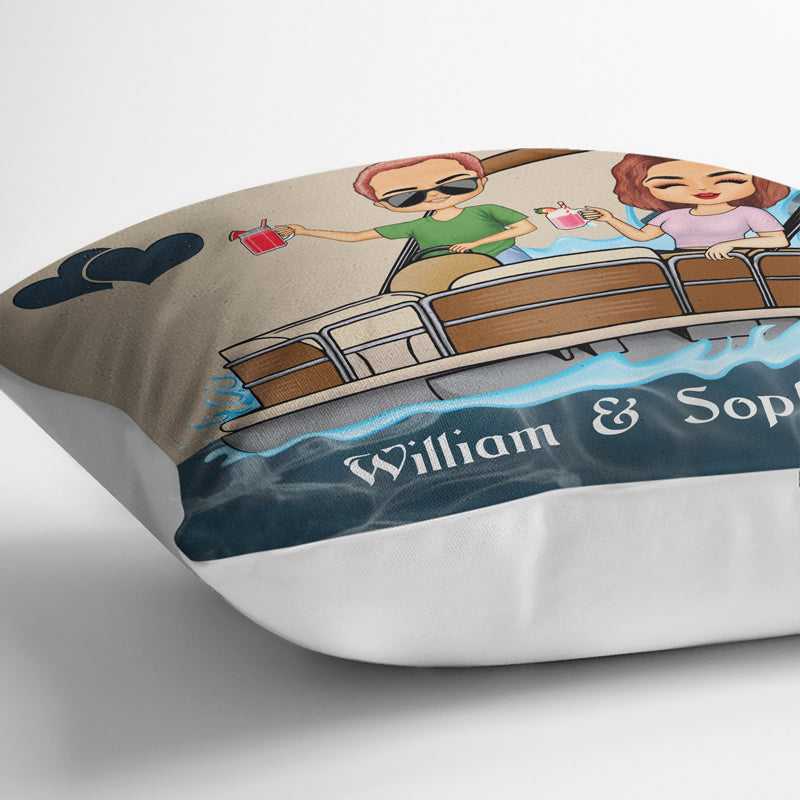 A Pontoon Captain And His Pontoon Queen Live Here - Couple Gift - Personalized Custom Pillow