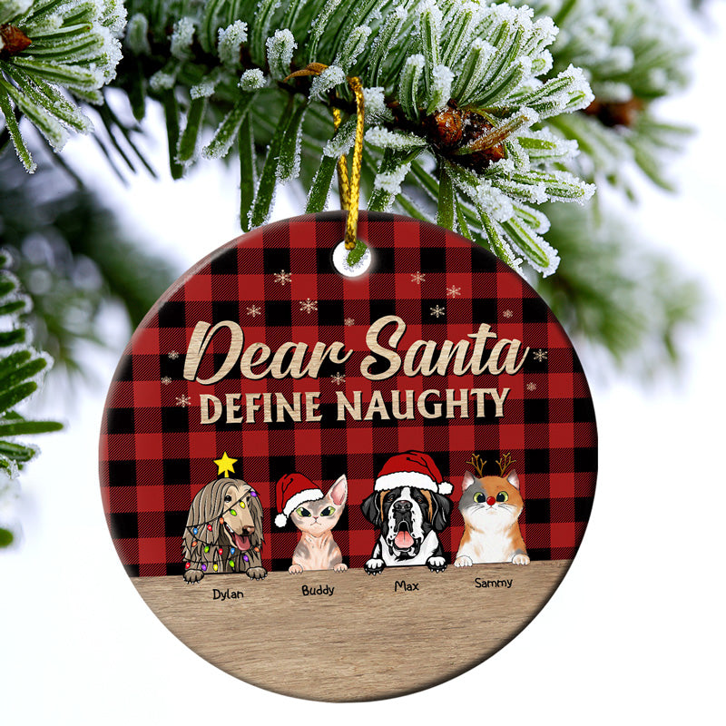 Cher Père Noël, définissez le chien et le chat coquins de Noël - Cadeau de Noël pour les amoureux des chiens et des chats - Ornement en céramique personnalisé en forme de cercle