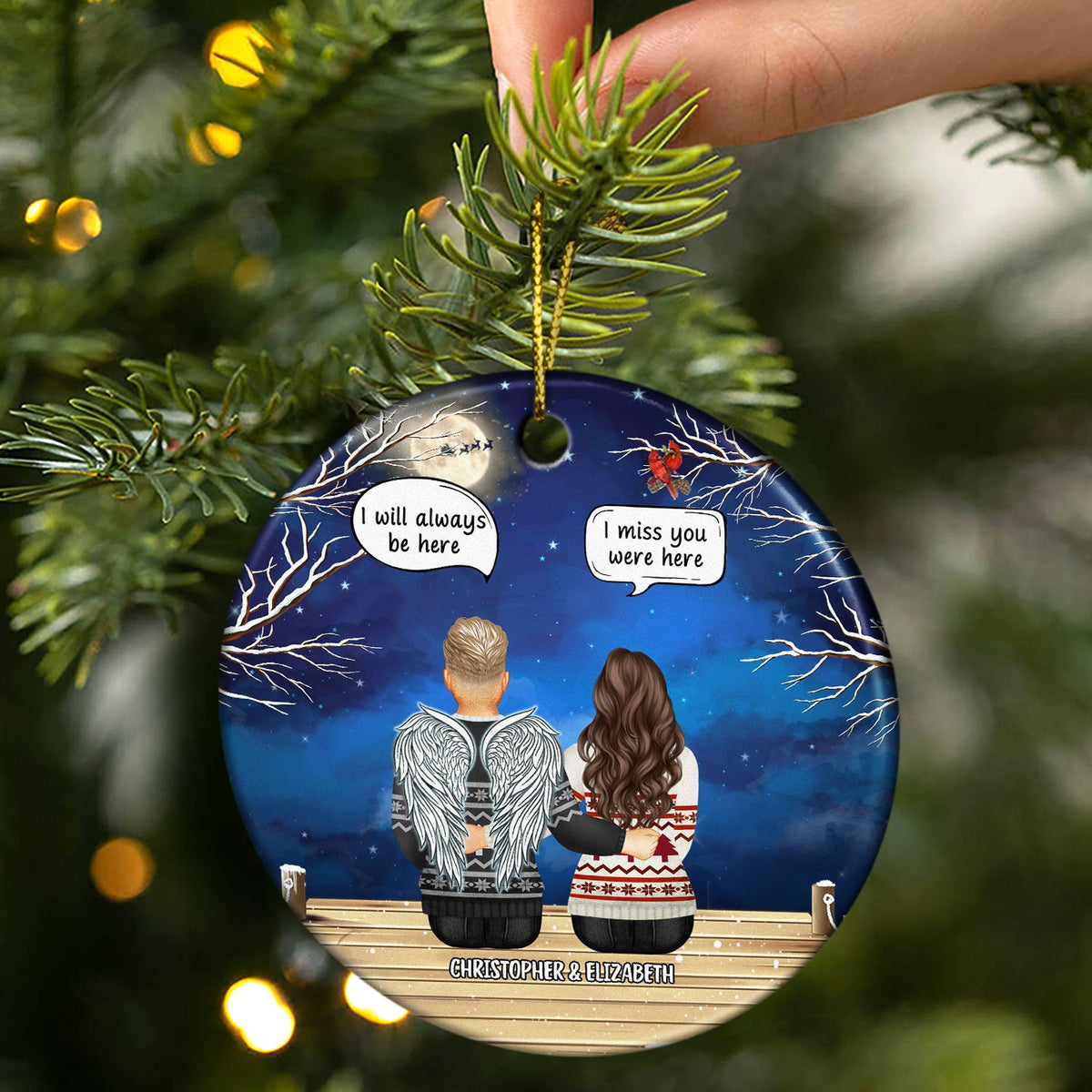 Family Memorial Couple I Miss You - Christmas Gift For Couples - Personalized Custom Circle Ceramic Ornament